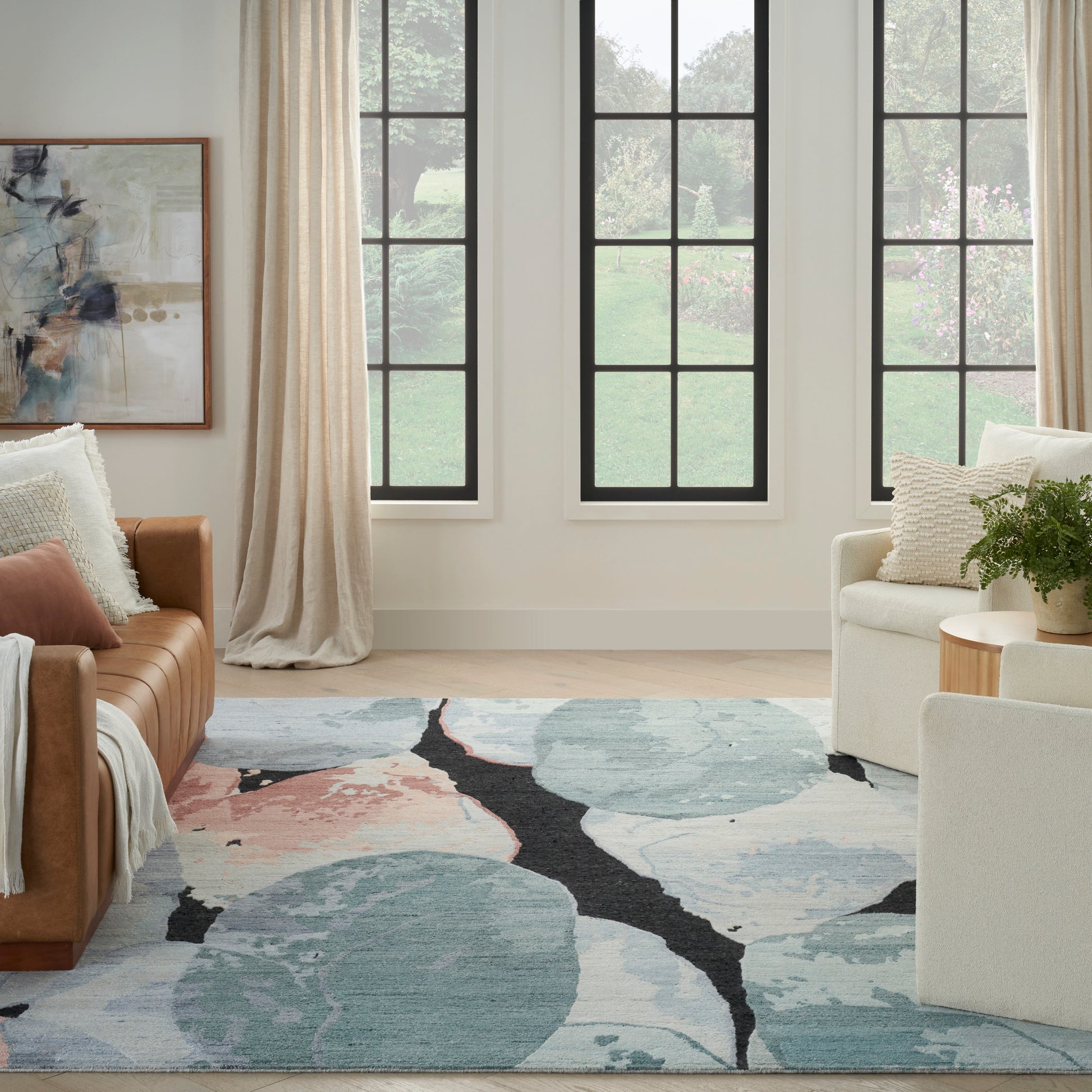 Nourison Home Silk Shadows  Blue Pink  Contemporary