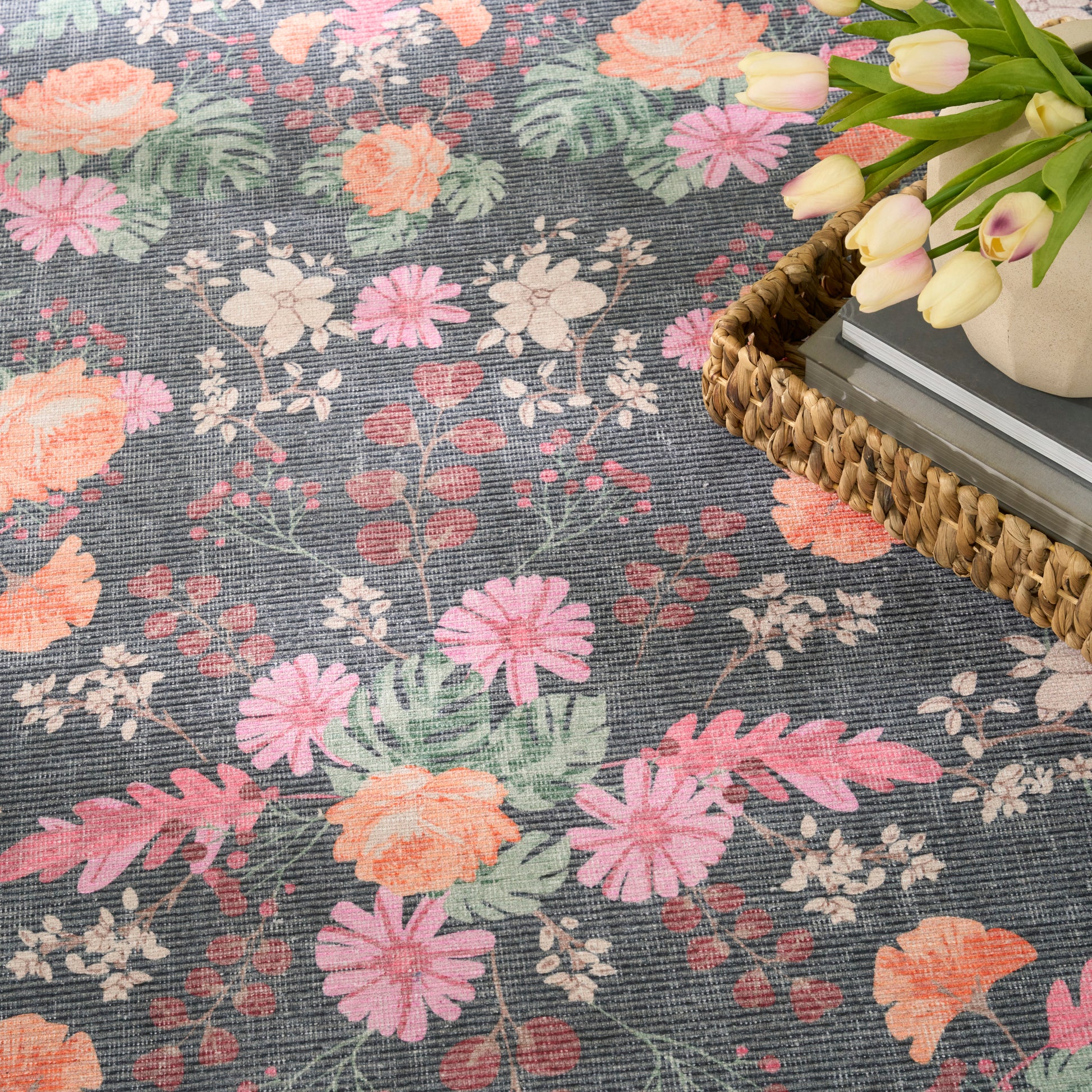 Nourison Home Botanical Washables  Charcoal Multicolor  Contemporary