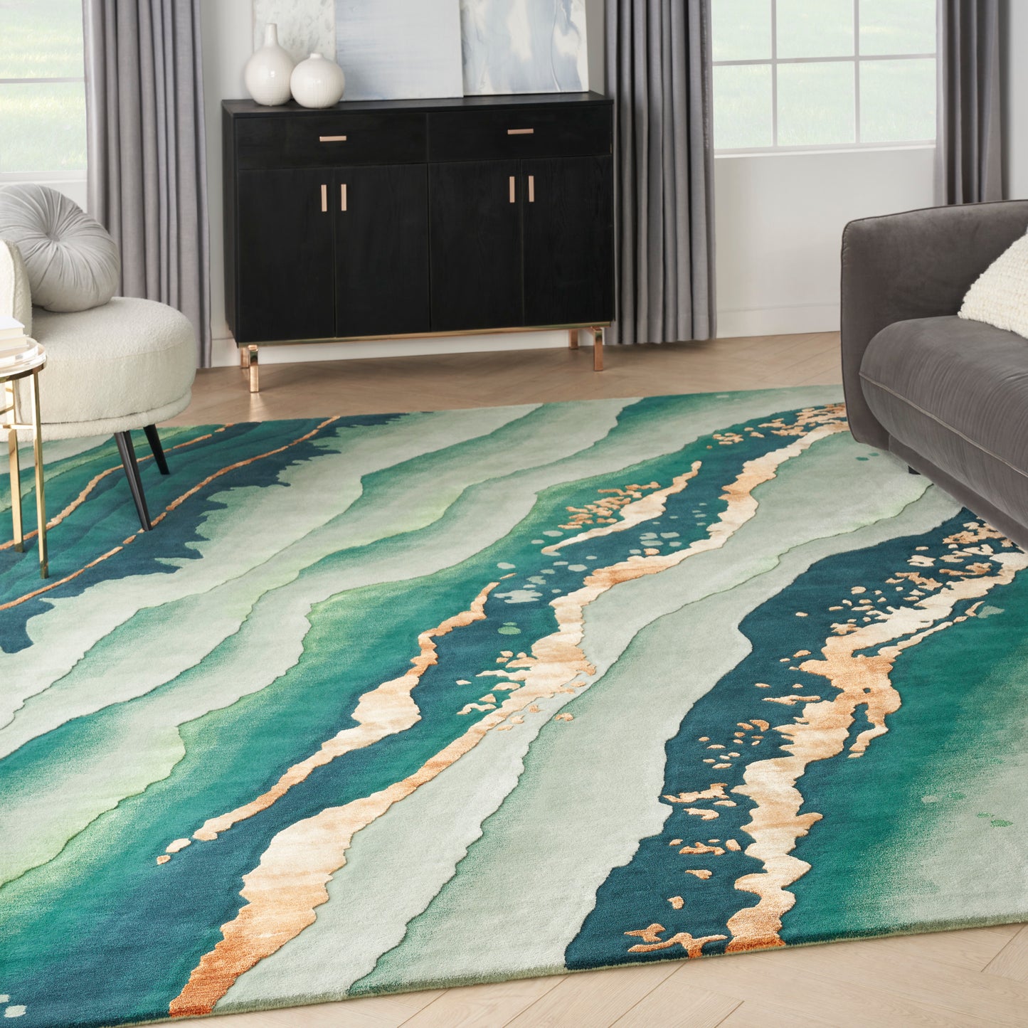 Nourison Home Prismatic  Emerald  Contemporary