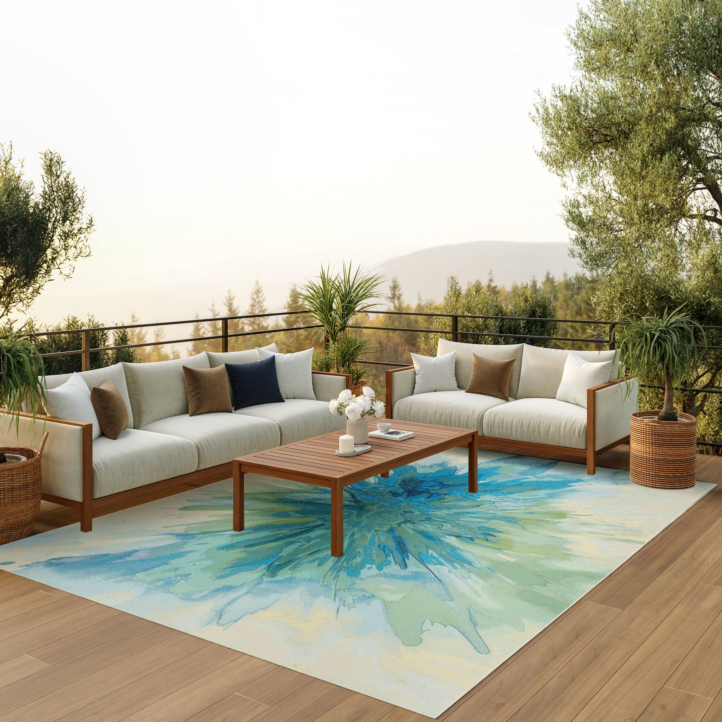 Nourison Home Color Splash  Ivory Blue  Contemporary