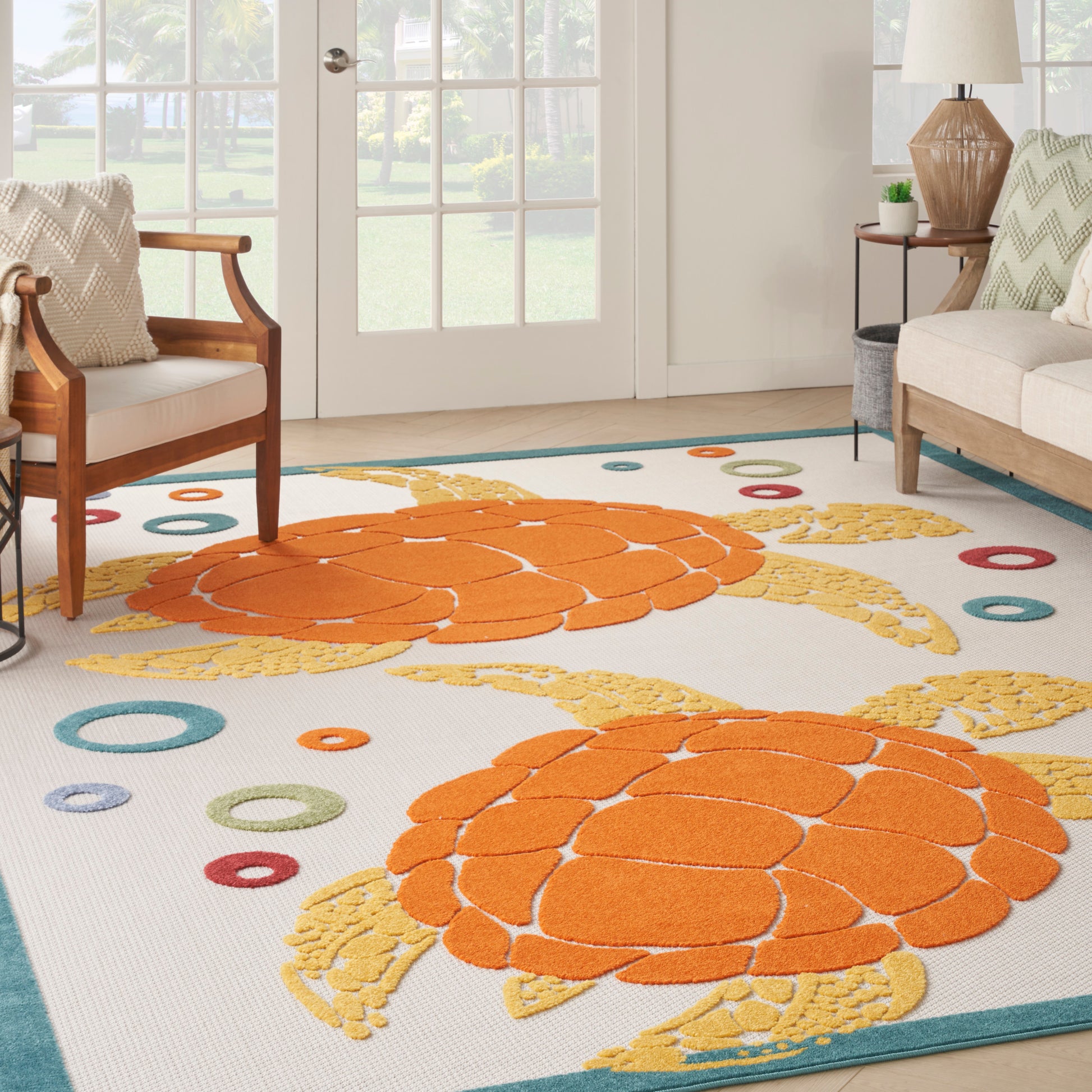 Nourison Home Aloha  Teal Multicolor  Contemporary