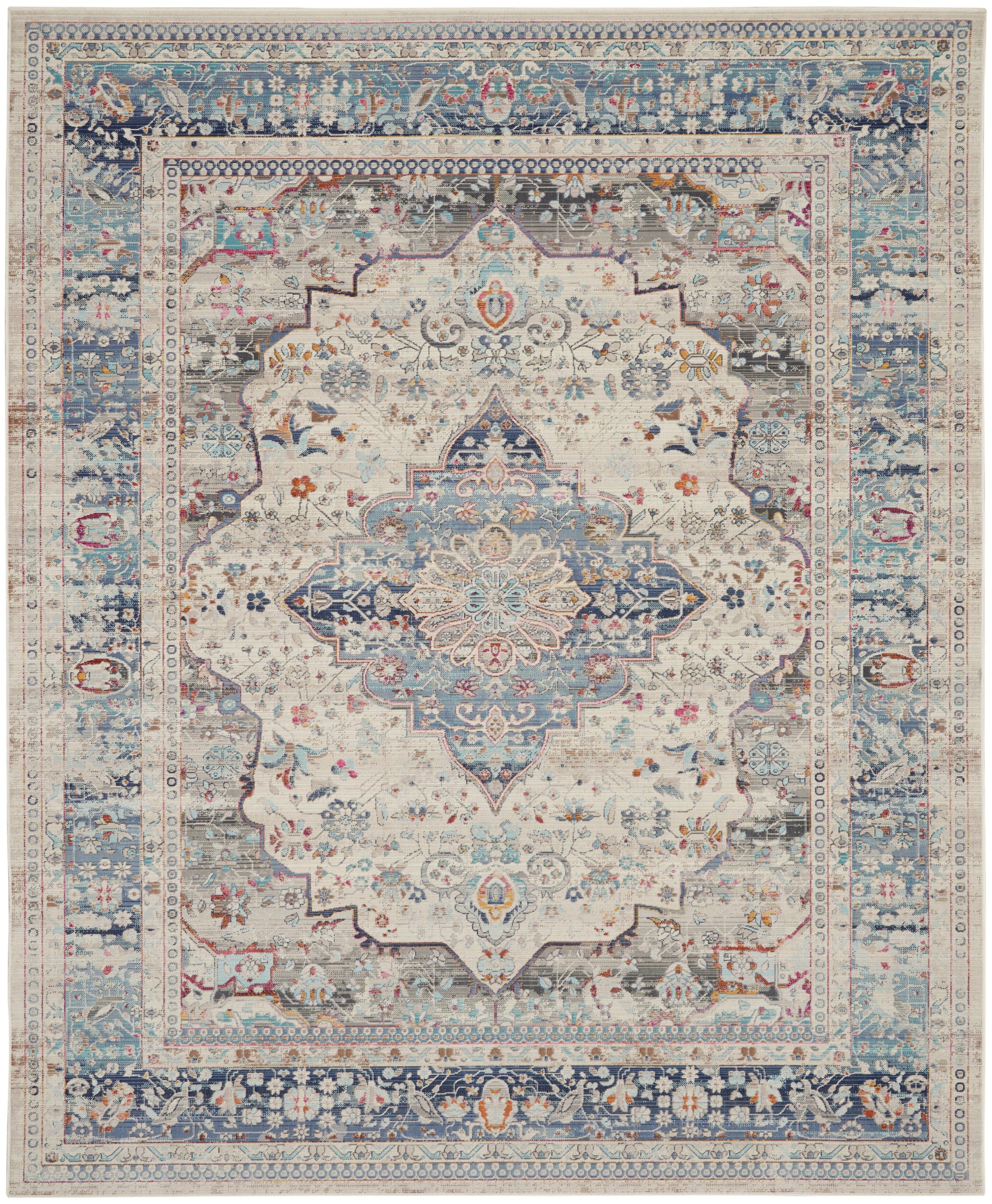 Nourison Home Vintage Kashan  Ivory Blue  Traditional