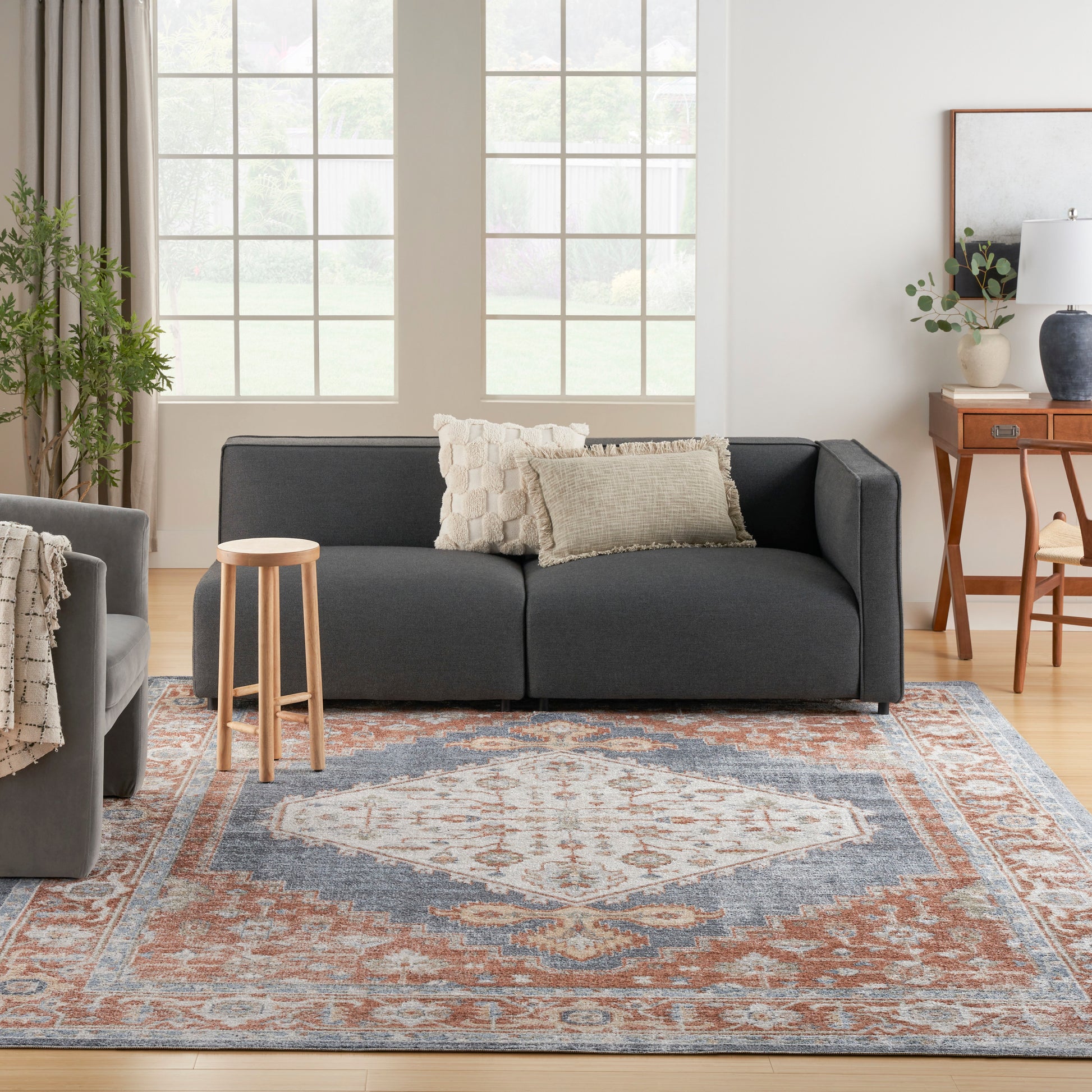 Nourison Home Astra Machine Washable  Denim Multicolor  Traditional