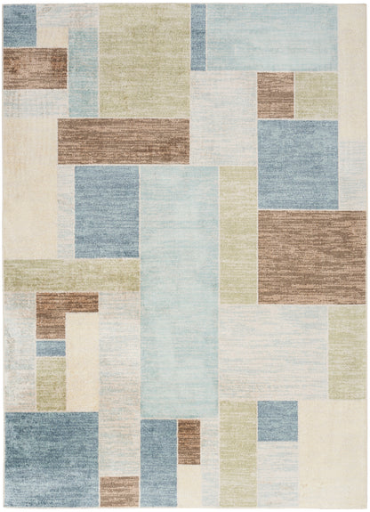 Nourison Home Astra Machine Washable ASW09 Blue Green Multi Contemporary Power-loomed Rug