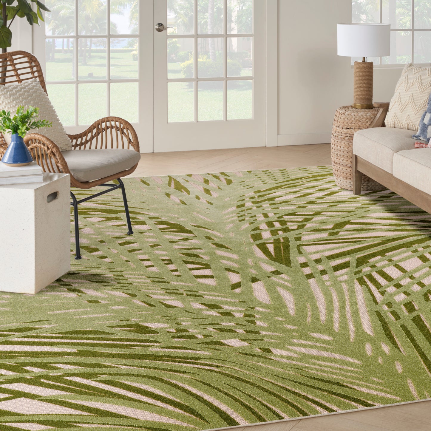 Nourison Home Aloha  Ivory Green  Contemporary