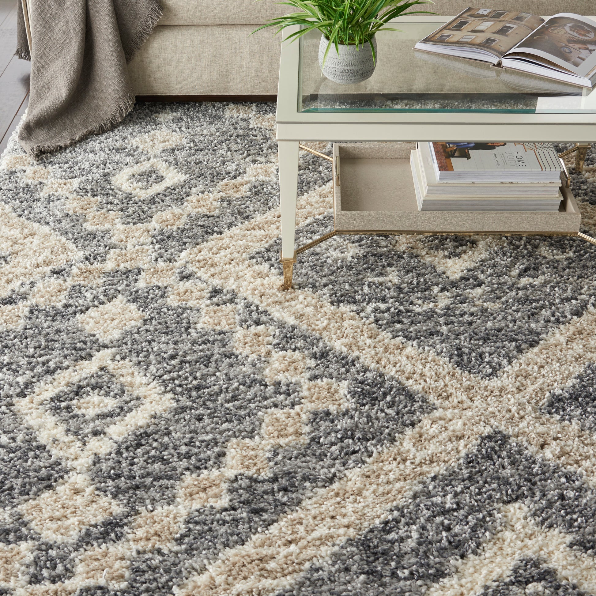 Nourison Home Oslo Shag  Grey Ivory  Contemporary