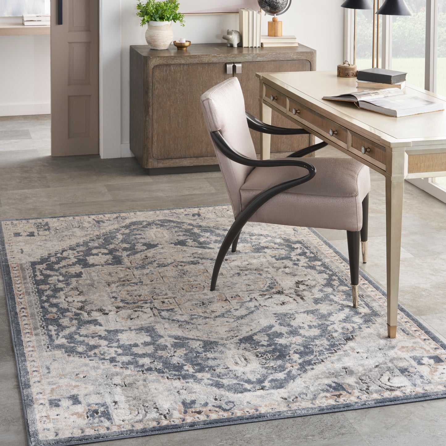 Nourison Home Quarry  Ivory Blue  Traditional