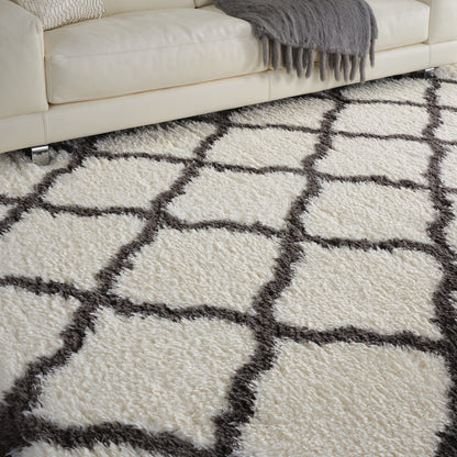 Nourison Home Luxe Shag  Ivory Charcoal  Contemporary