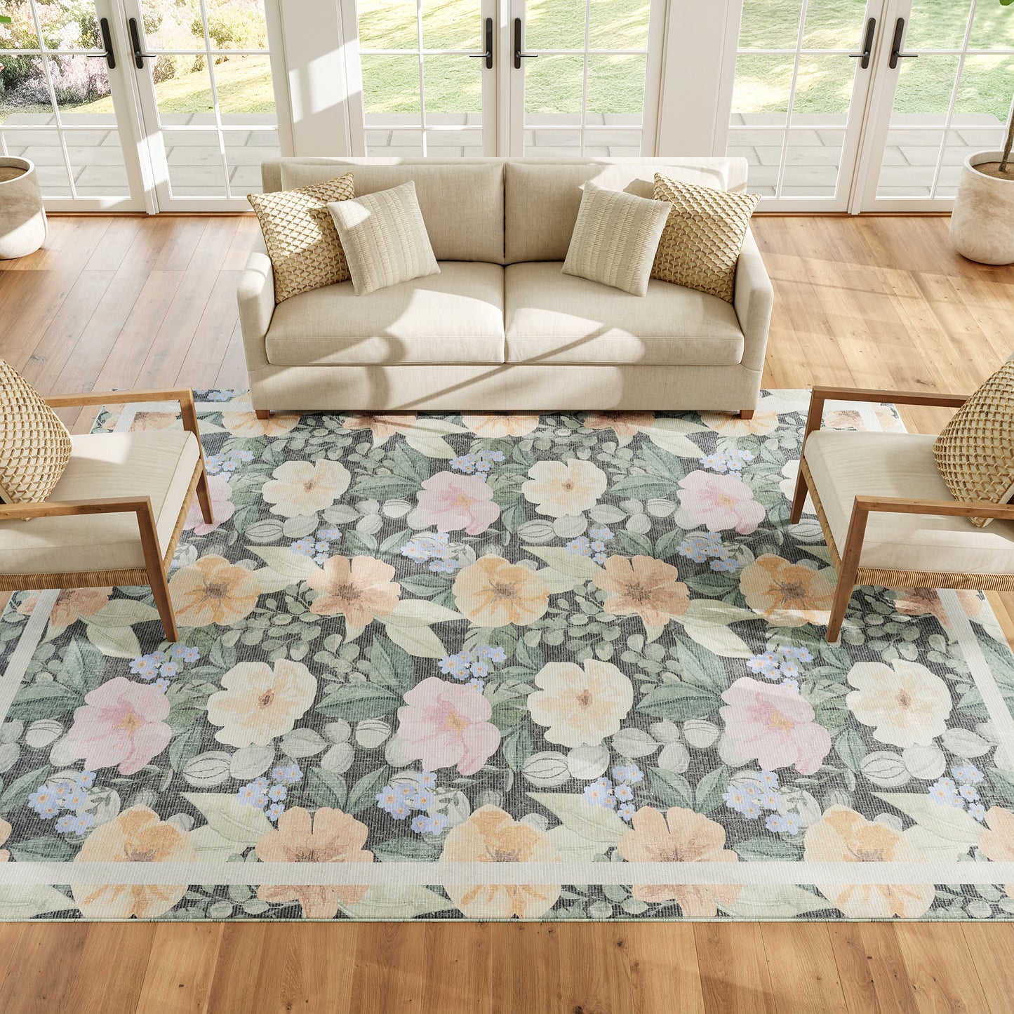 Nourison Home Botanical Washables  Charcoal Multicolor  Contemporary