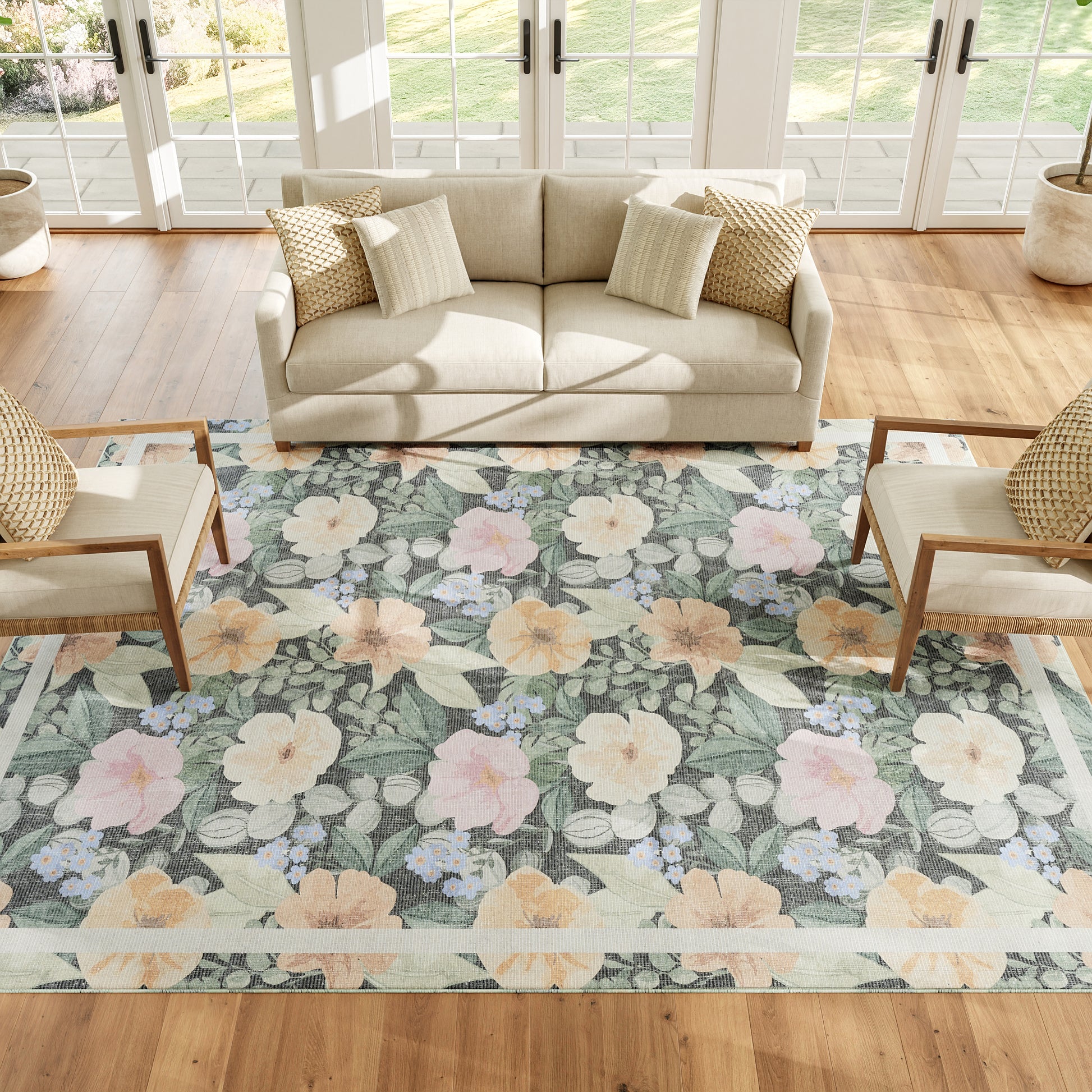 Nourison Home Botanical Washables  Charcoal Multicolor  Contemporary
