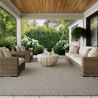 Nourison Home Courtyard  Ivory Charcoal  Contemporary