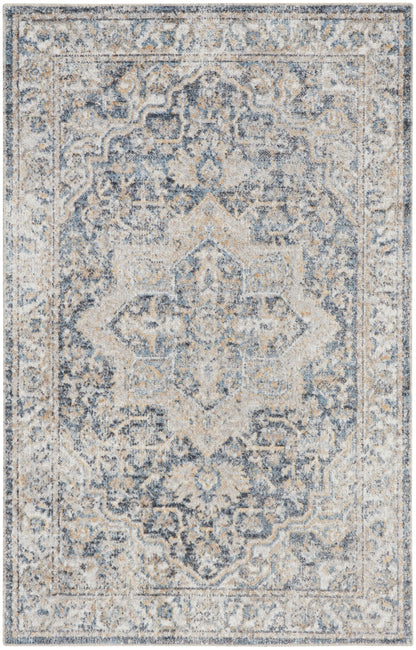 Nourison Home Astra Machine Washable ASW12 Grey Blue Traditional Power-loomed Rug