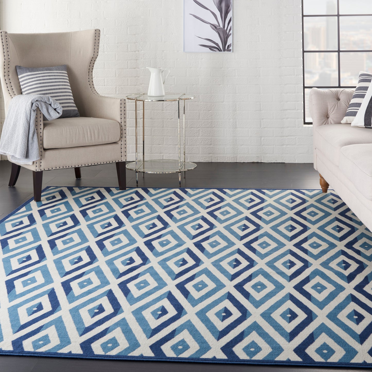 Nourison Home Grafix  White Blue  Contemporary