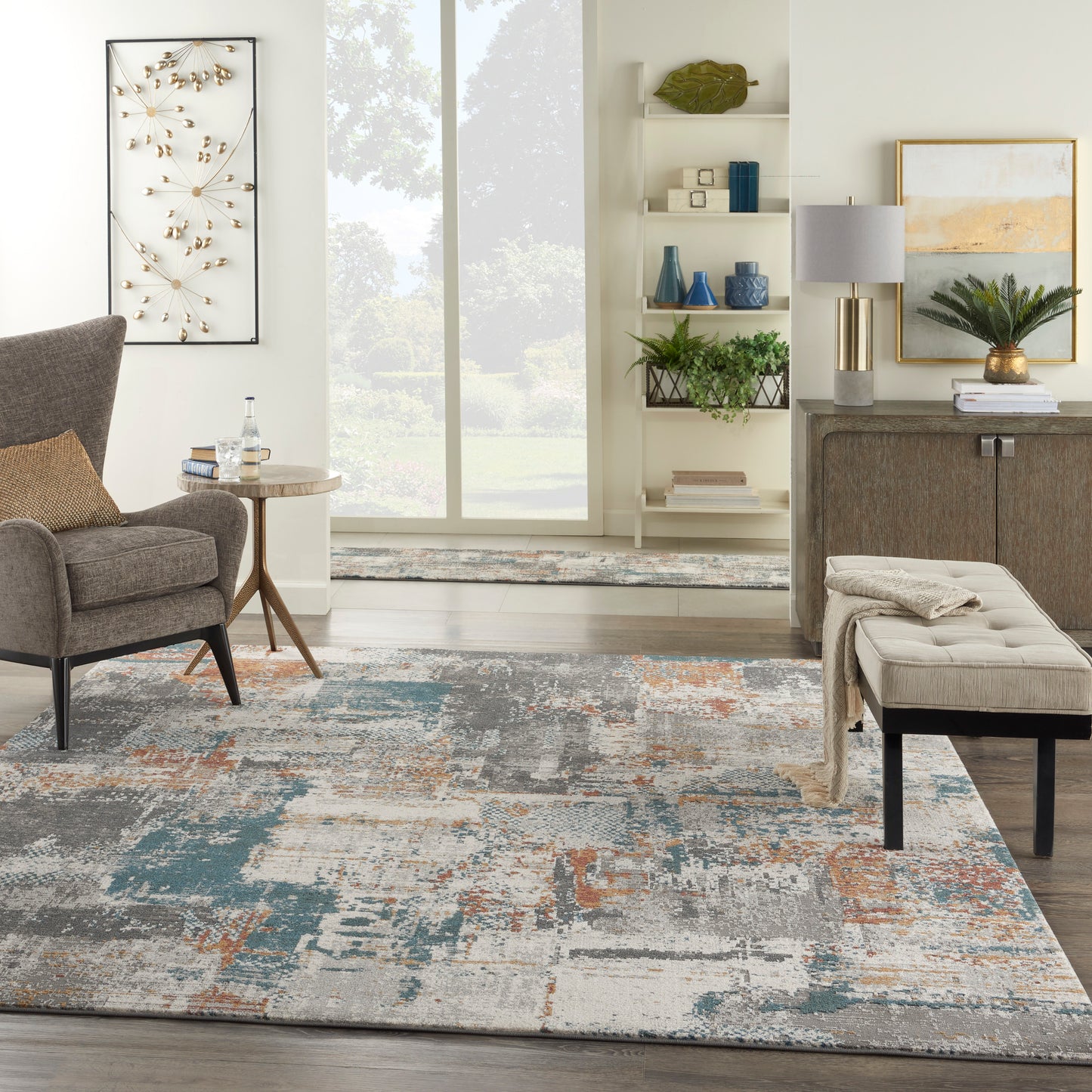 Nourison Home Tangra  Grey Multicolor  Contemporary