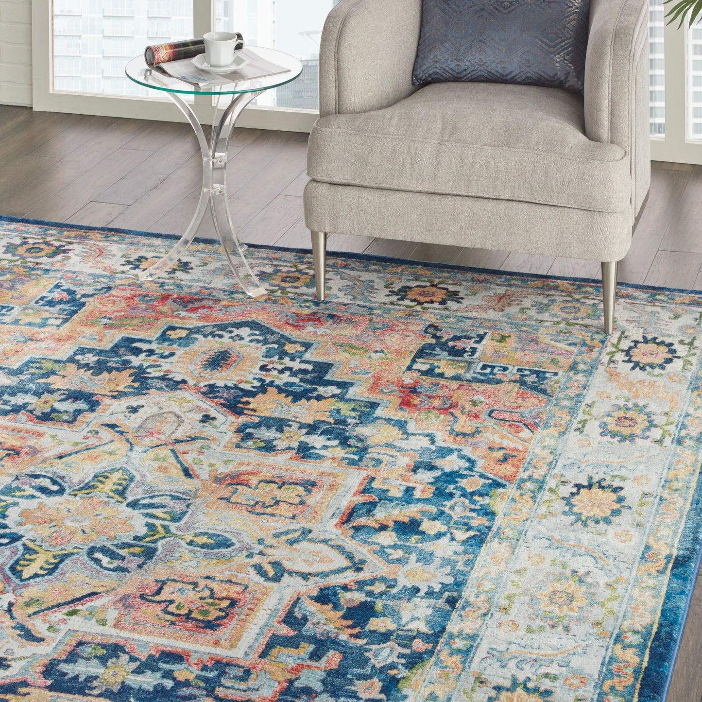 Nourison Home Ankara Global  Blue Multicolor  Traditional