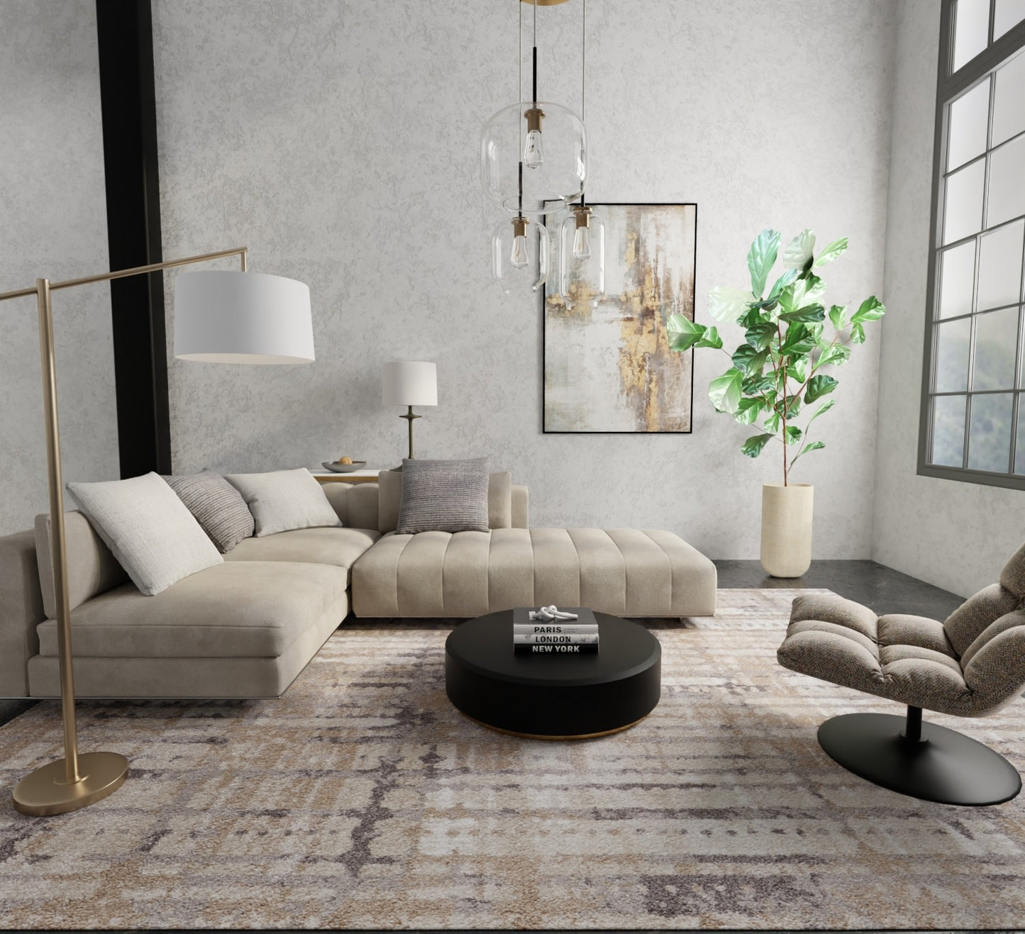 Feizy Skyview  Ivory Brown Modern/Industrial/Rustic