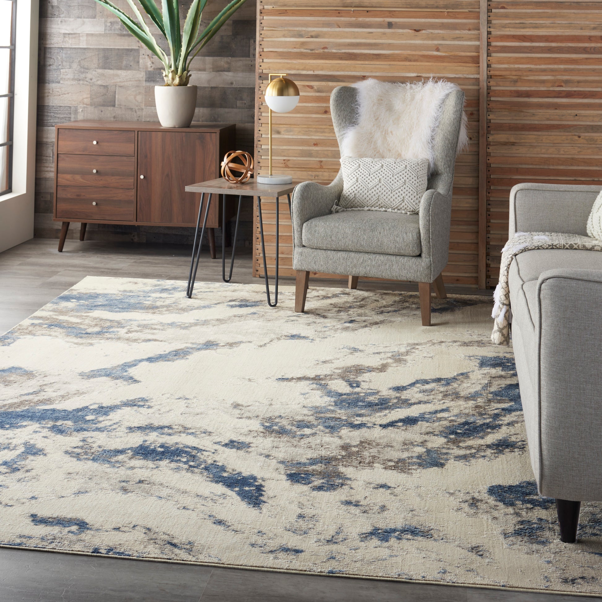 Nourison Home Silky Textures  Blue Ivory Grey  Contemporary