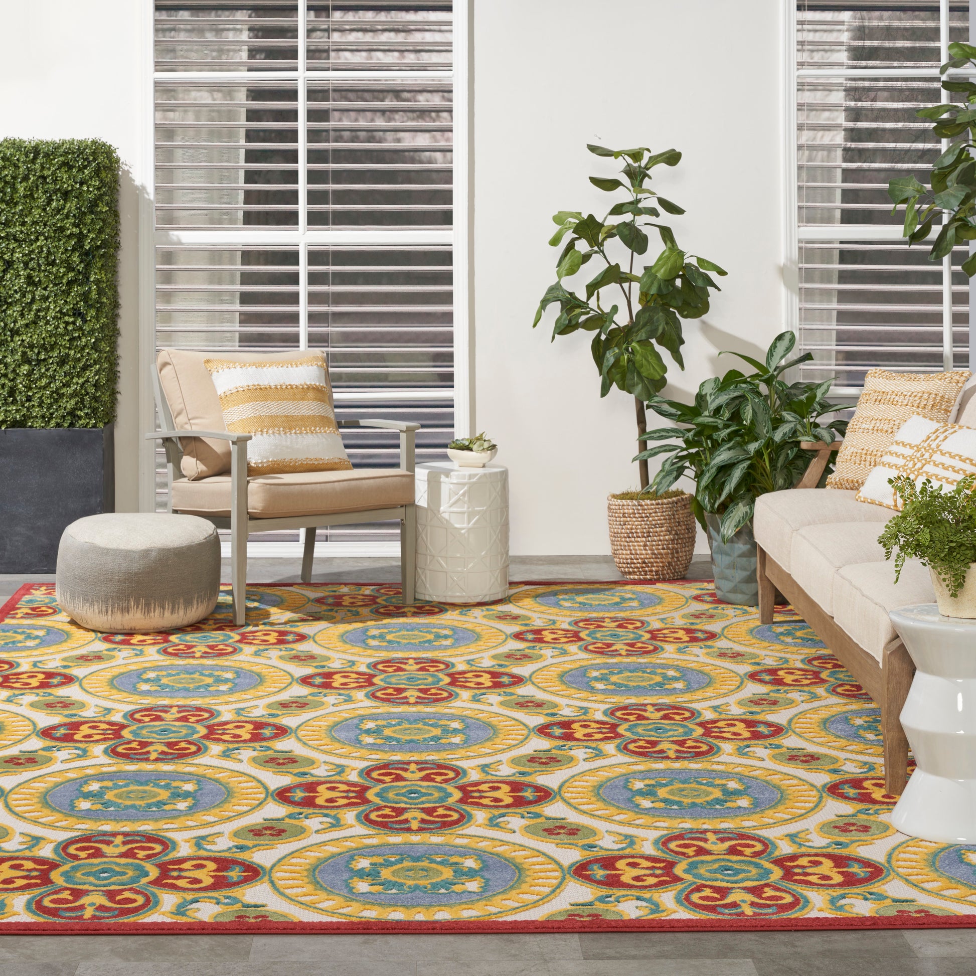 Nourison Home Aloha  Red Multicolor  Contemporary