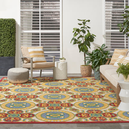 Nourison Home Aloha  Red Multicolor  Contemporary