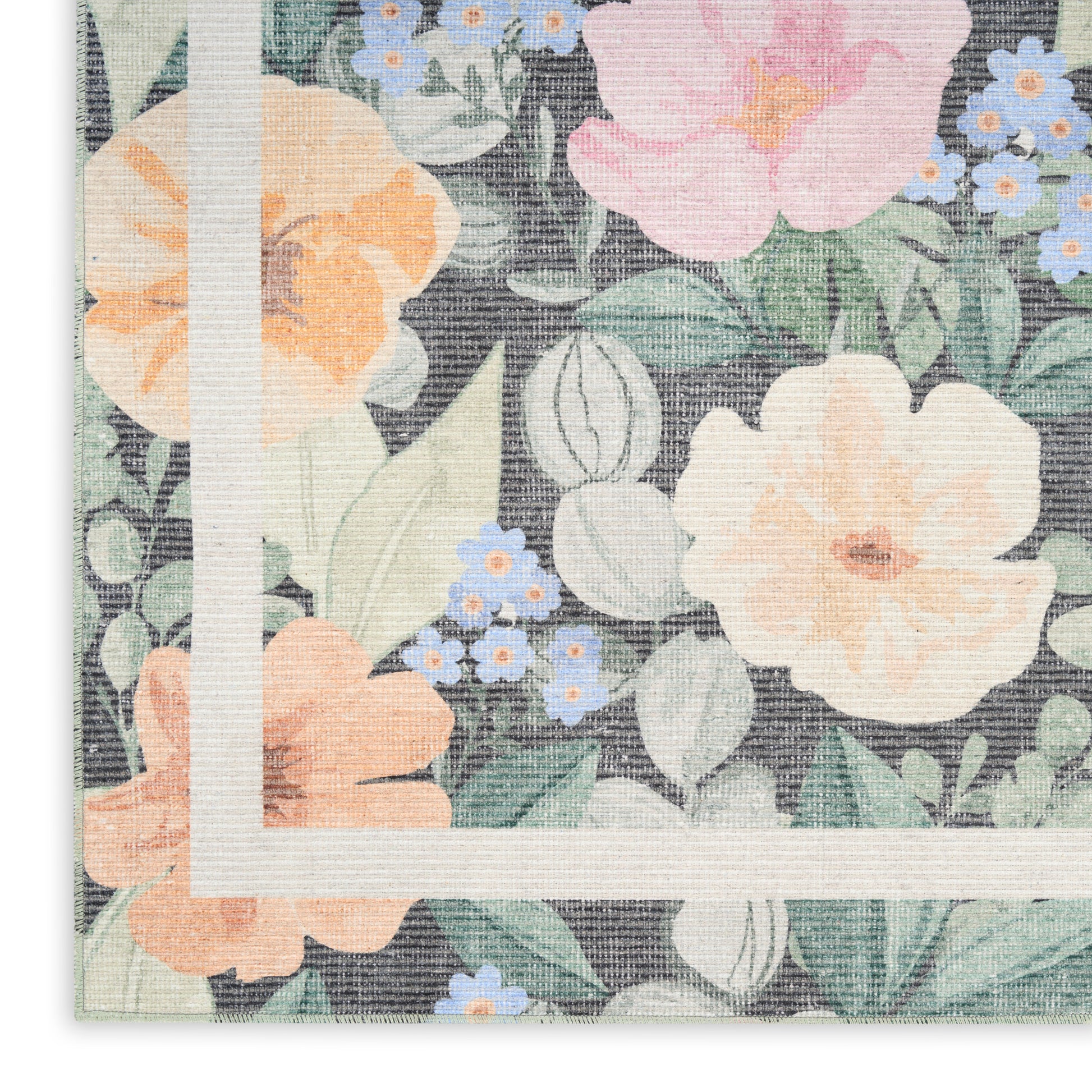 Nourison Home Botanical Washables  Charcoal Multicolor  Contemporary