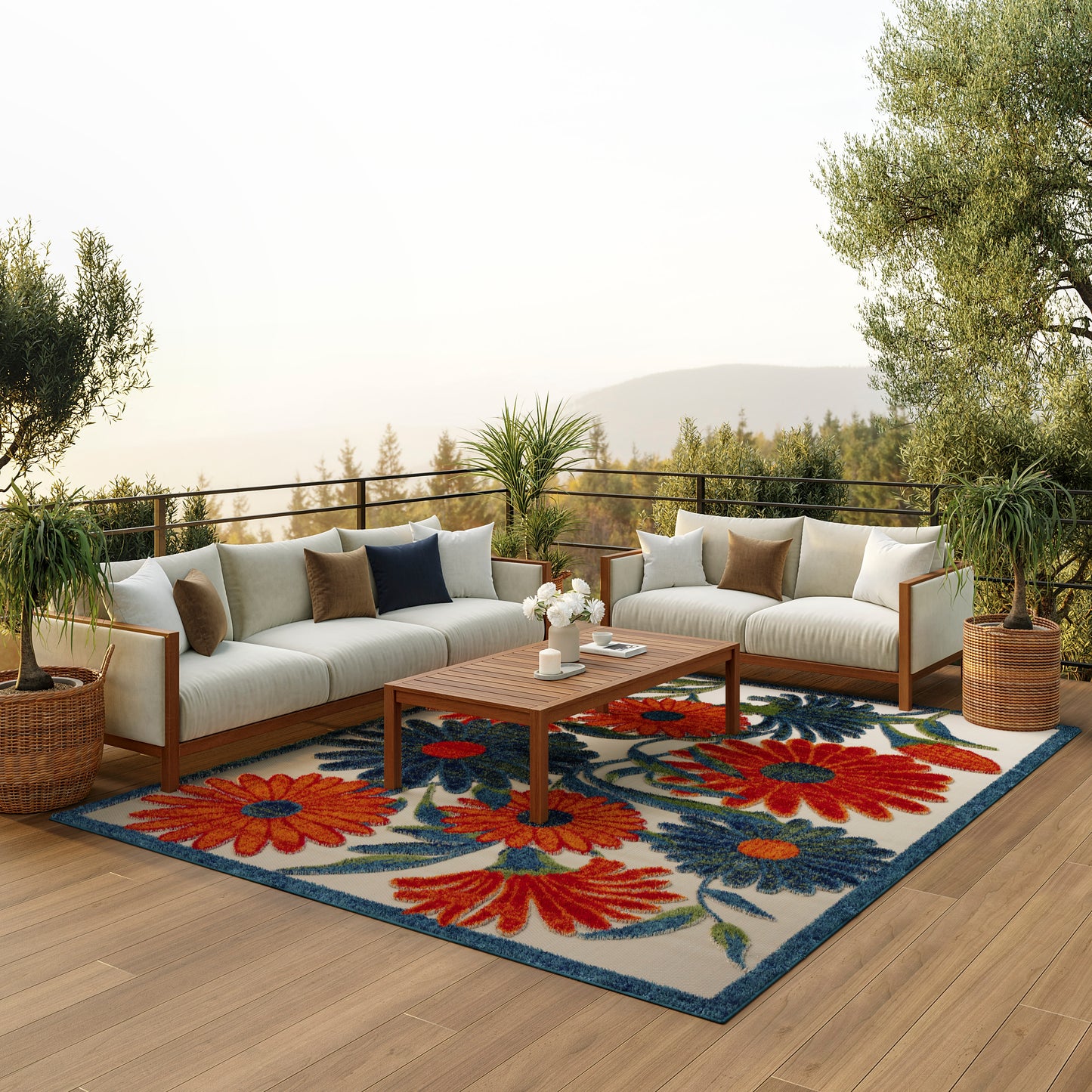 Nourison Home Aloha  Ivory Multicolor  Contemporary