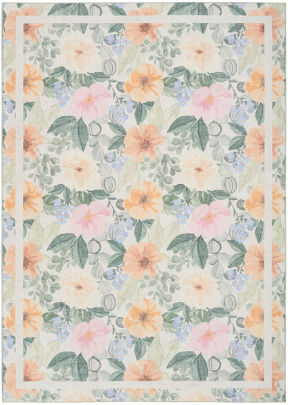 Nourison Home Botanical Washables BOT01 Ivory Multicolor Contemporary Machine Woven Rug
