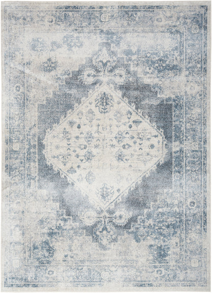 Nourison Home Astra Machine Washable ASW11 Blue Ivory Traditional Power-loomed Rug