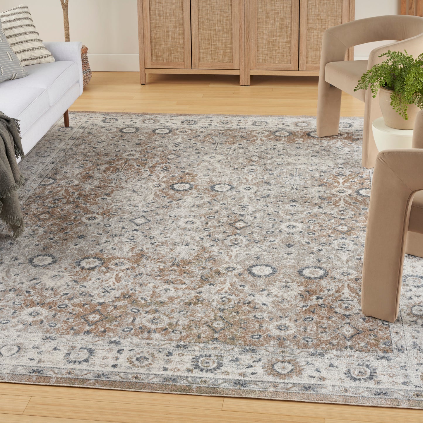 Nourison Home Astra Machine Washable  Silver Taupe  Traditional