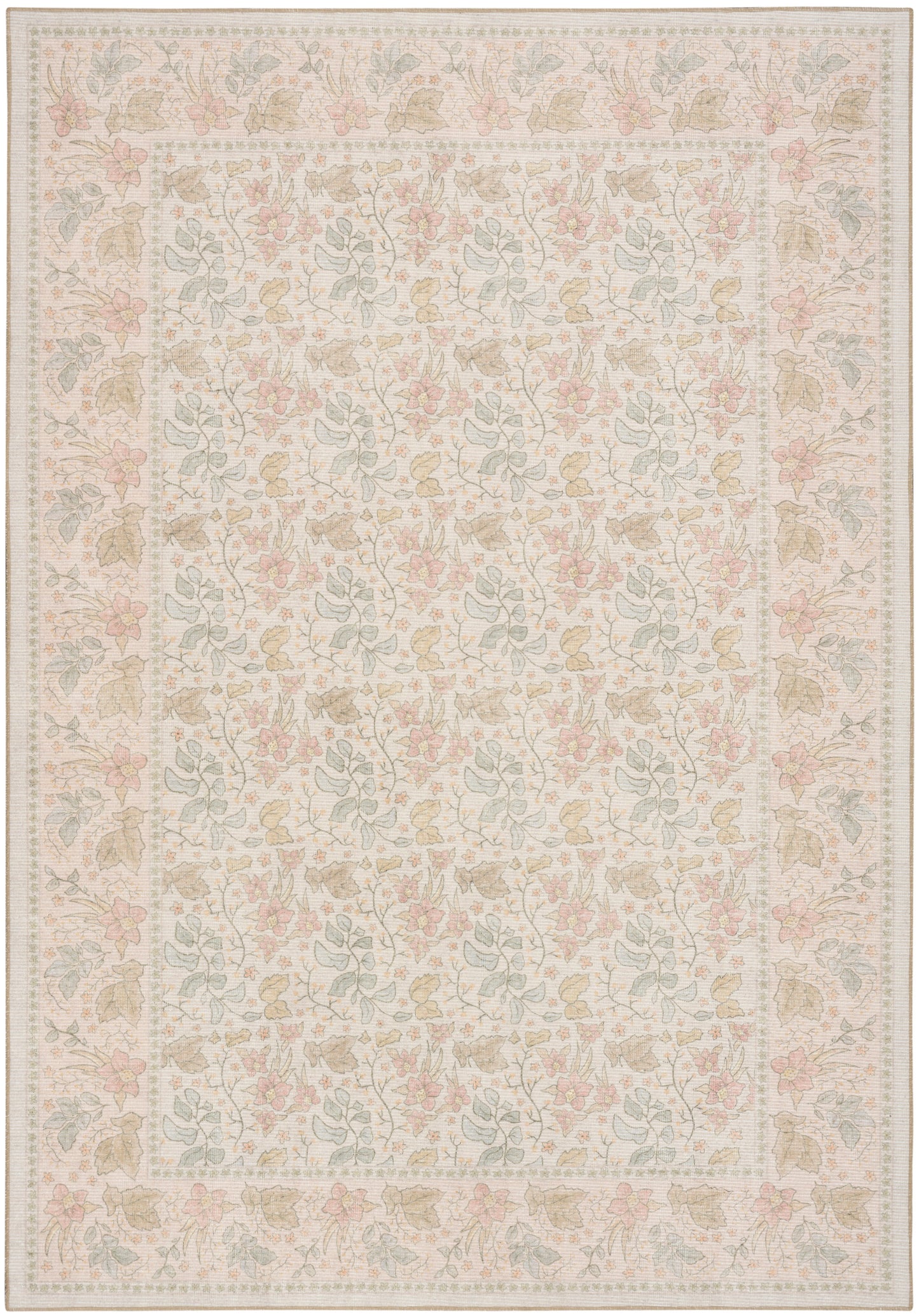 Nourison Home Botanical Washables BOT03 Beige Multicolor Contemporary Machine Woven Rug