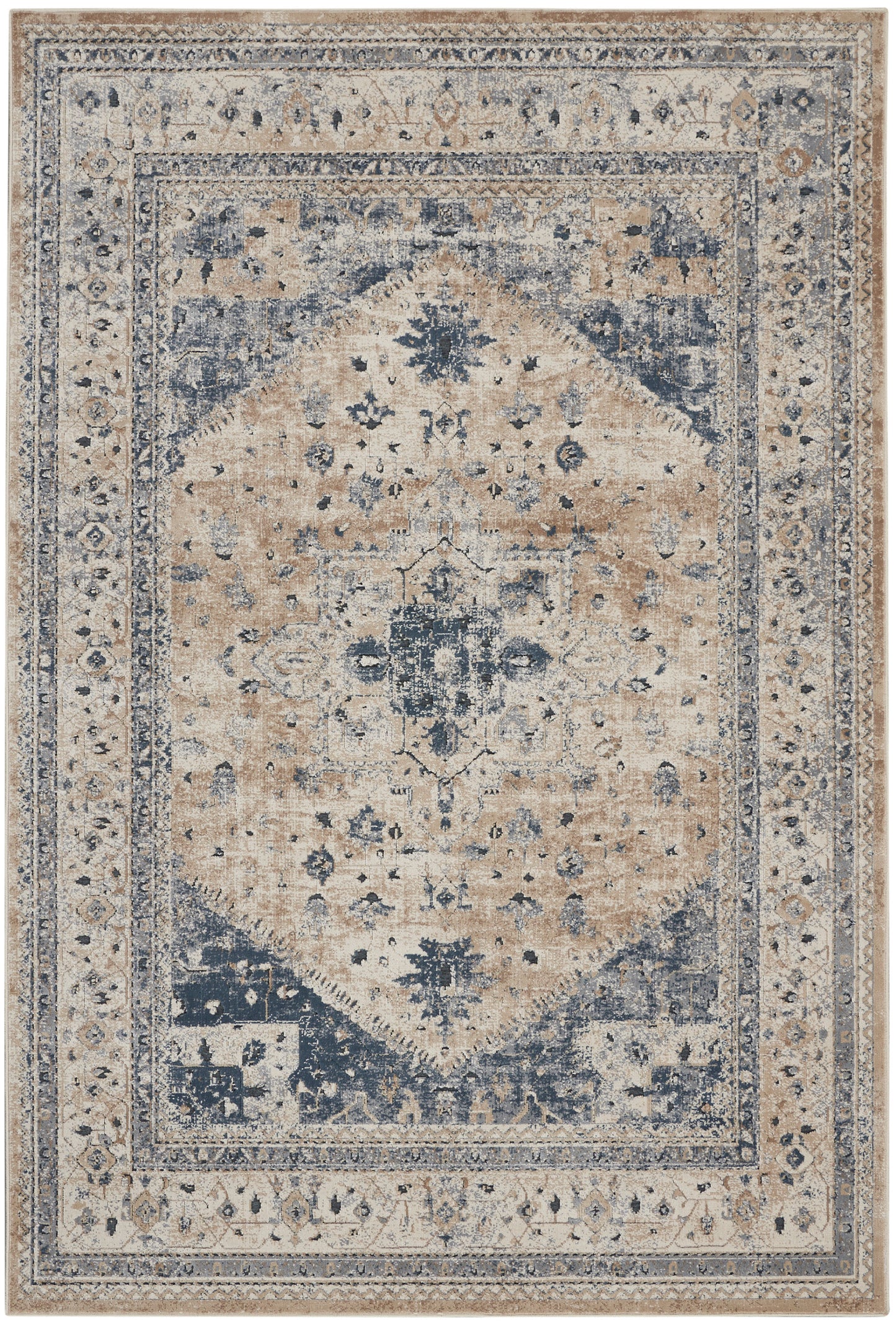 Nourison Home Malta MAI02 Beige Blue Traditional Power-loomed Rug