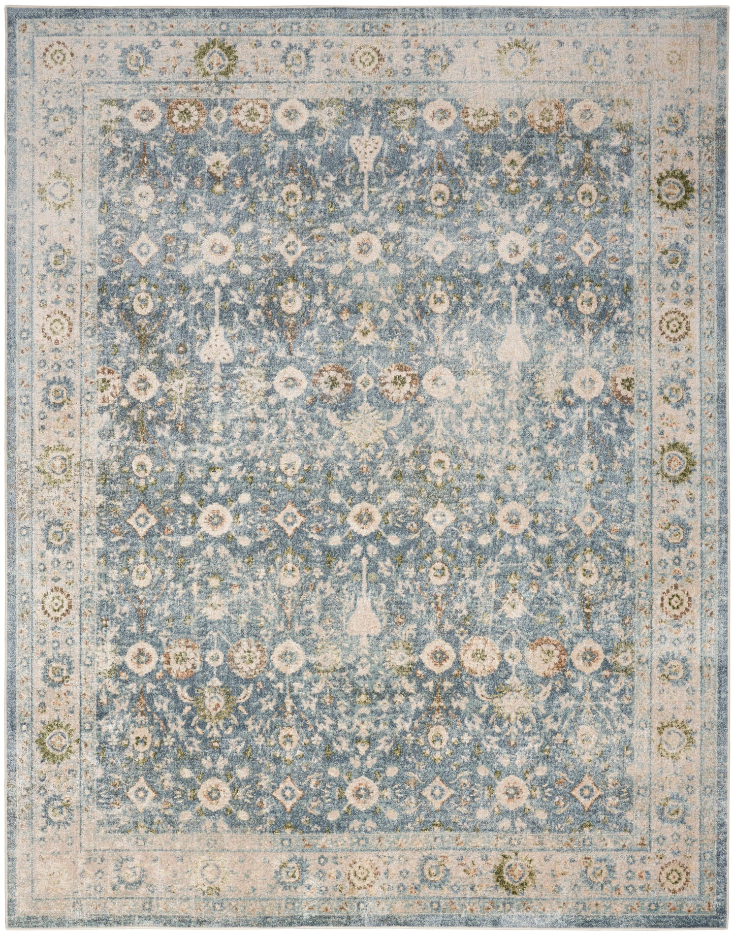 Nourison Home Astra Machine Washable ASW16 Teal Beige Traditional Power-loomed Rug