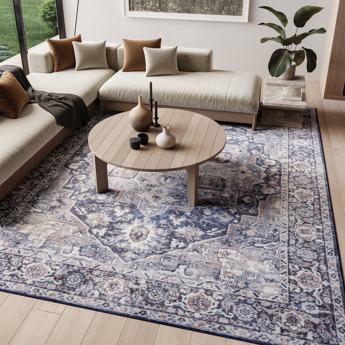 Nourison Home New Concept Washables  Ivory Navy  Traditional