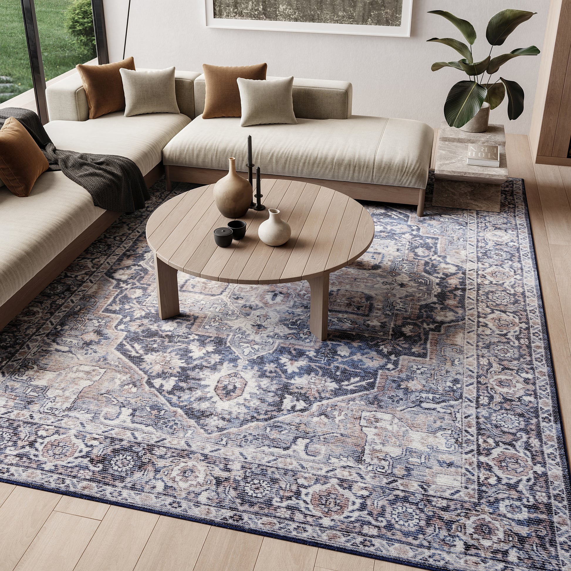Nourison Home New Concept Washables  Ivory Navy  Traditional