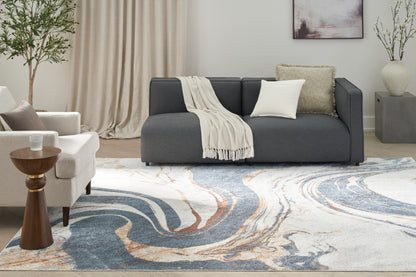 Nourison Home Astra Machine Washable  Ivory Blue  Contemporary