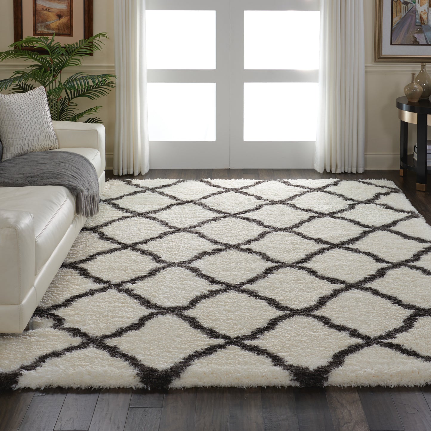 Nourison Home Luxe Shag  Ivory Charcoal  Contemporary