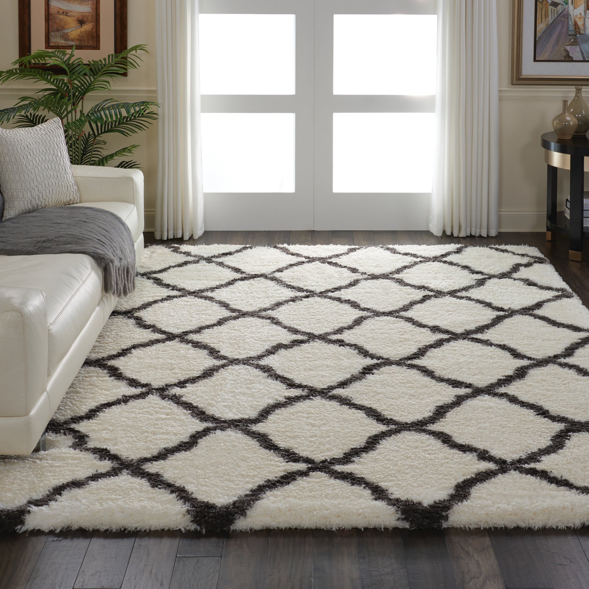 Nourison Home Luxe Shag  Ivory Charcoal  Contemporary