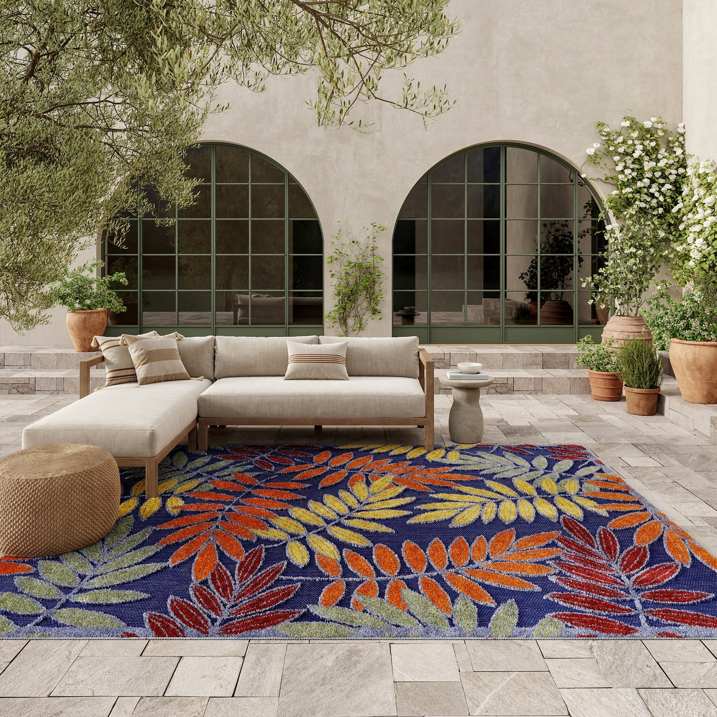 Nourison Home Aloha  Navy Multicolor  Contemporary