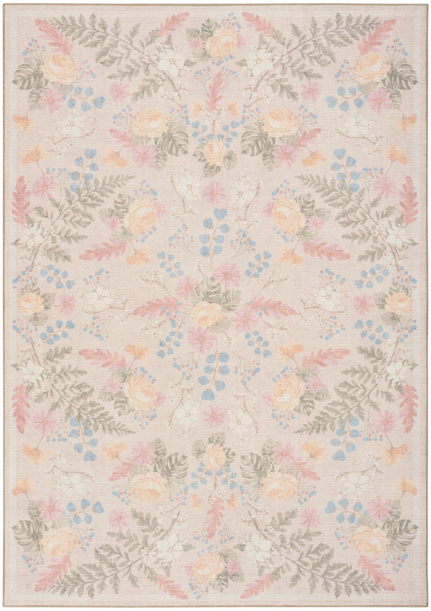 Nourison Home Botanical Washables BOT02 Beige Multicolor Contemporary Machine Woven Rug