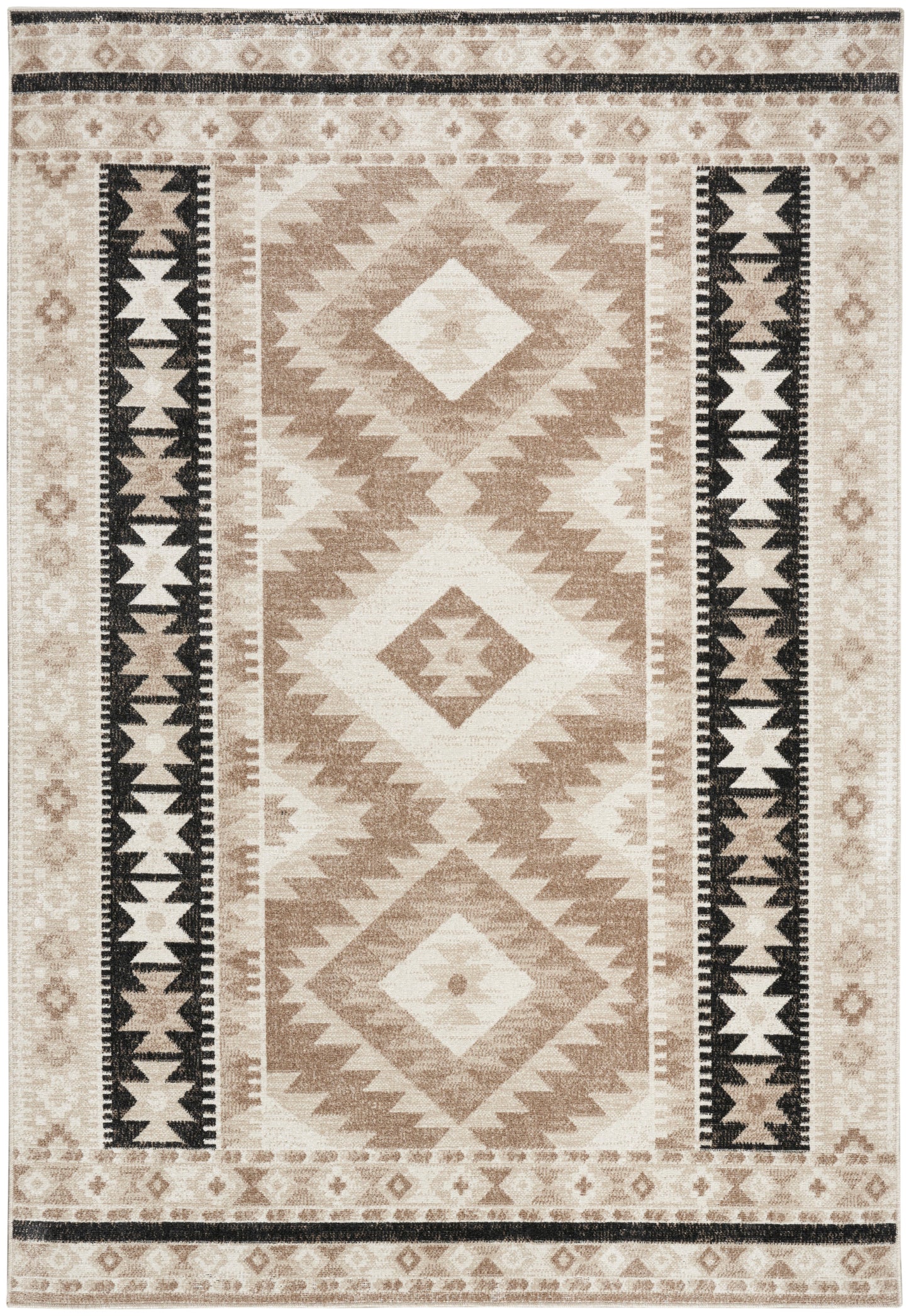 Nourison Home Washable Decor WSD06 Beige Black Contemporary Loom-woven Rug