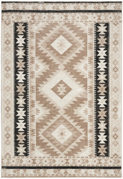 Nourison Home Washable Decor WSD06 Beige Black Contemporary Loom-woven Rug