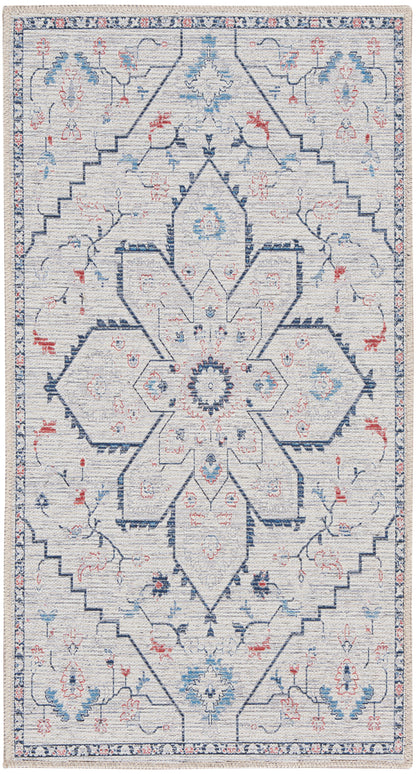 Nourison Home New Concept Washables SR110 Ivory Blue Contemporary Machine Woven Rug
