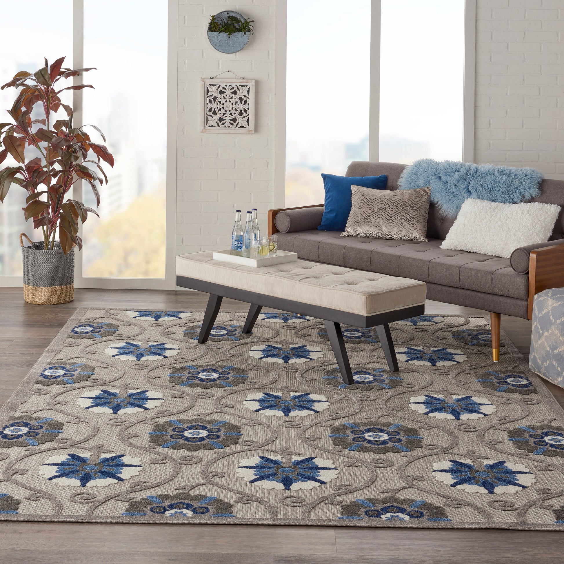 Nourison Home Aloha  Grey Blue  Contemporary