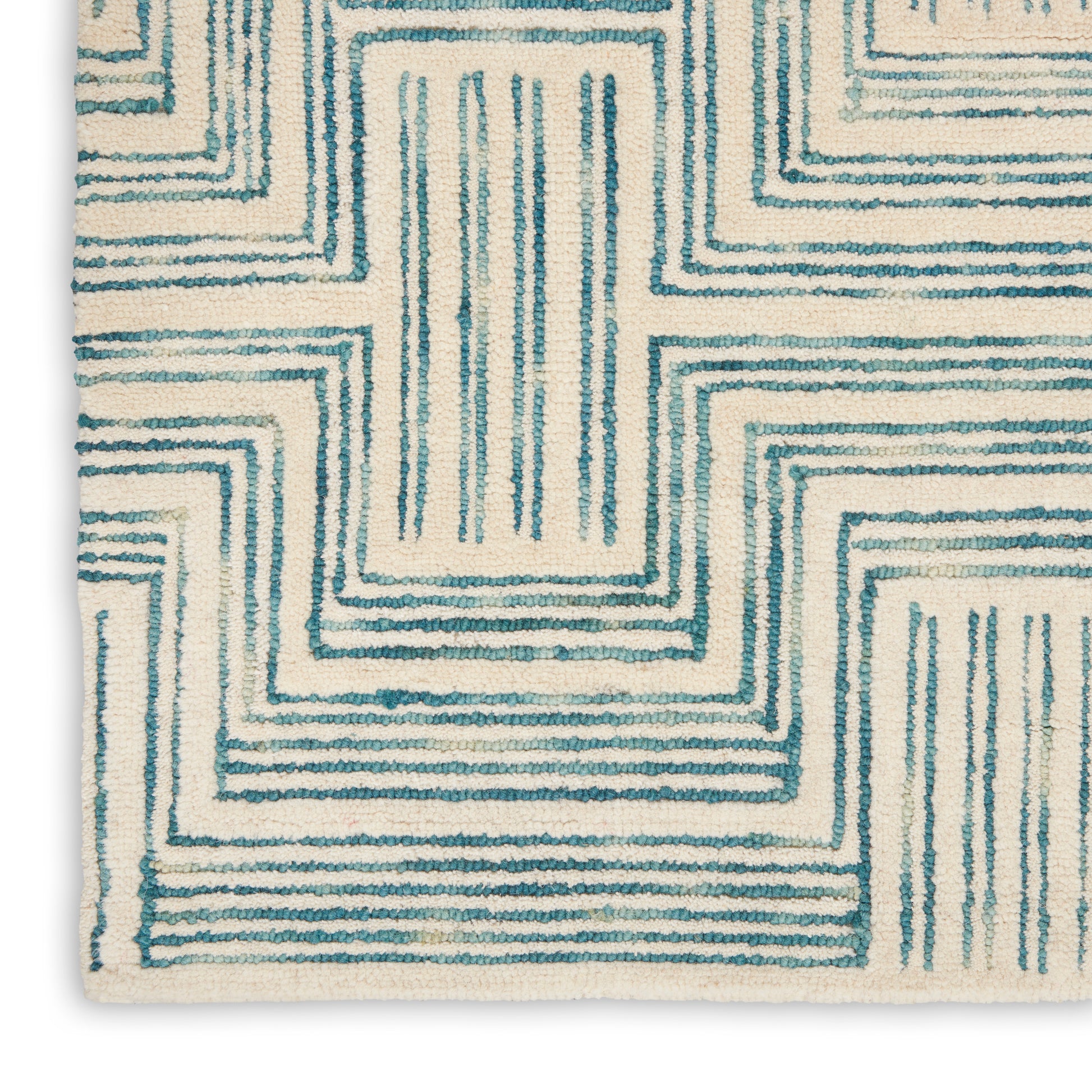 Nourison Home Interlock  Ivory Turquoise  Contemporary