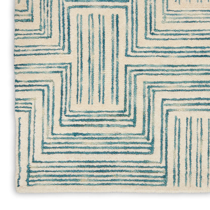 Nourison Home Interlock  Ivory Turquoise  Contemporary