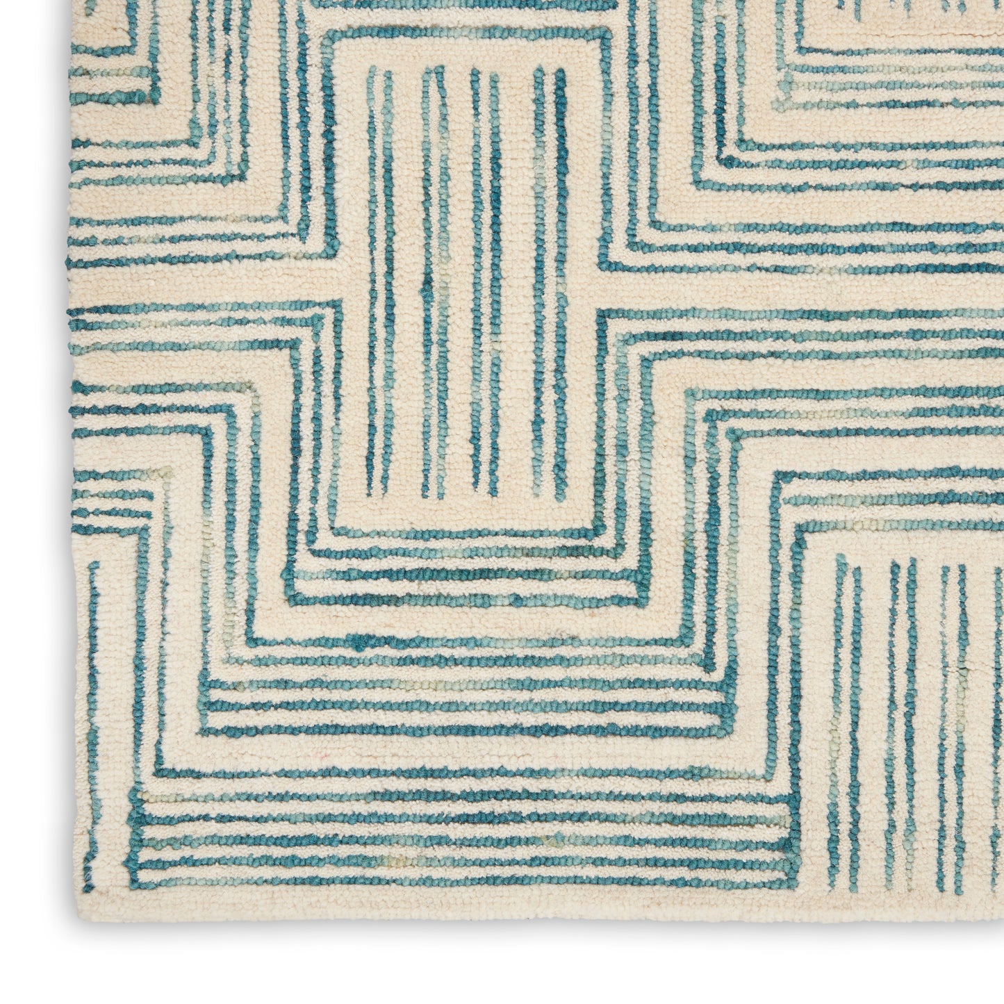 Nourison Home Interlock  Ivory Turquoise  Contemporary