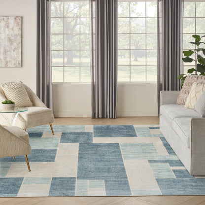 Nourison Home Astra Machine Washable  Blue Ivory  Contemporary