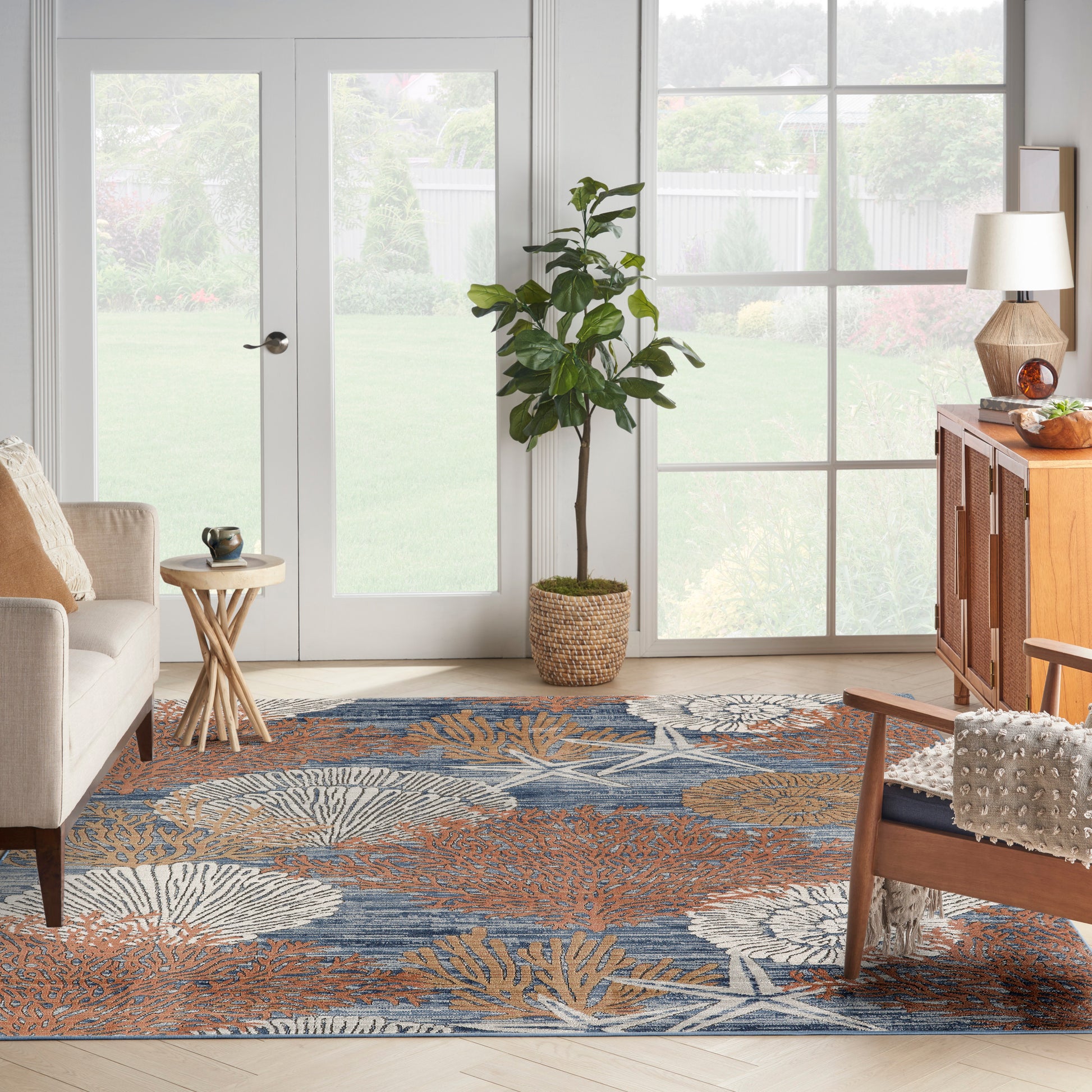 Nourison Home Seaside  Blue Multicolor  Contemporary