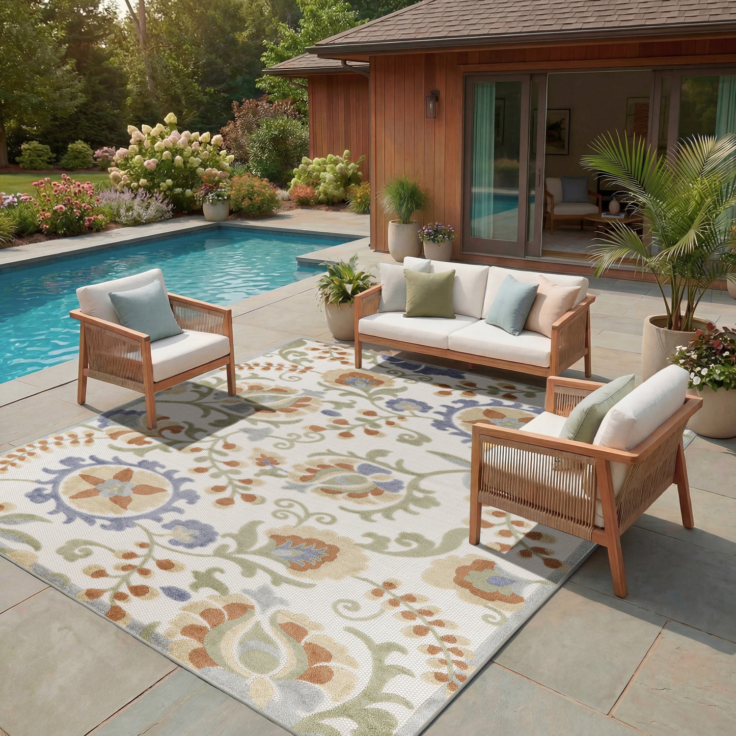 Nourison Home Aloha  Ivory Blue  Contemporary