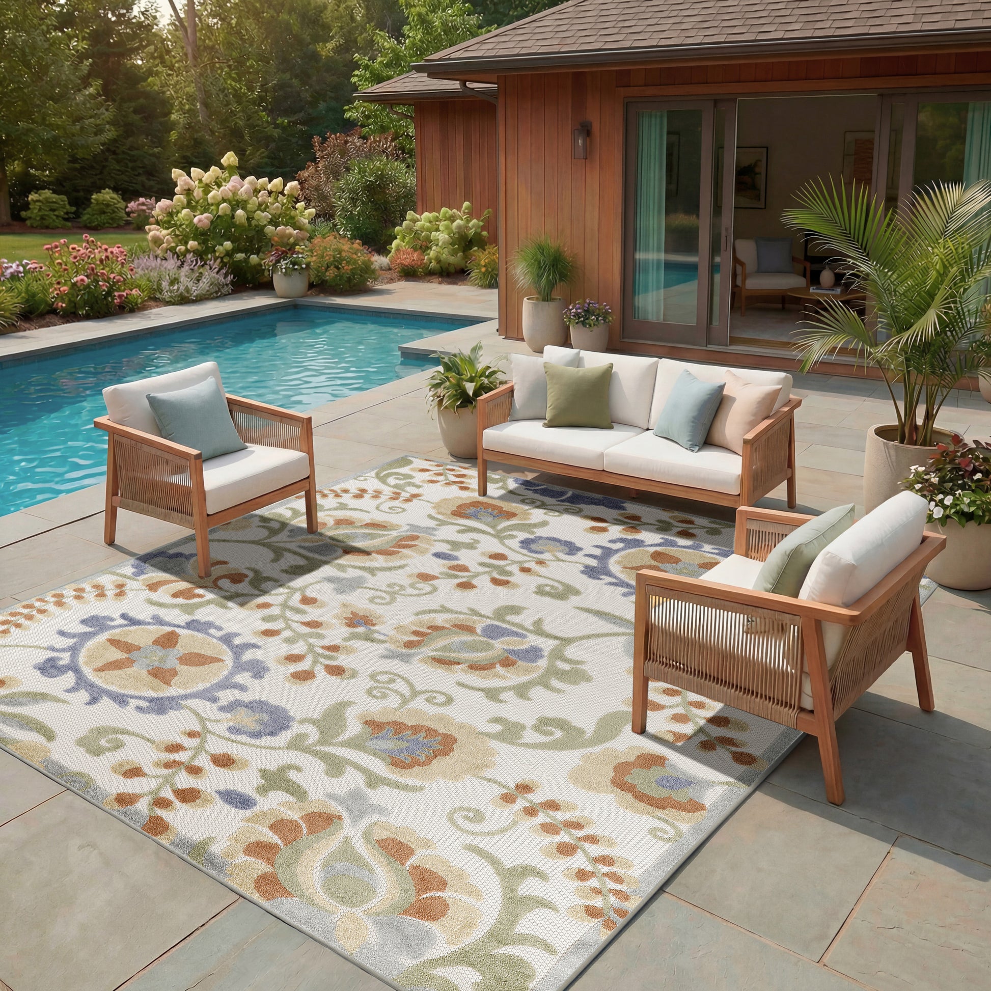 Nourison Home Aloha  Ivory Blue  Contemporary