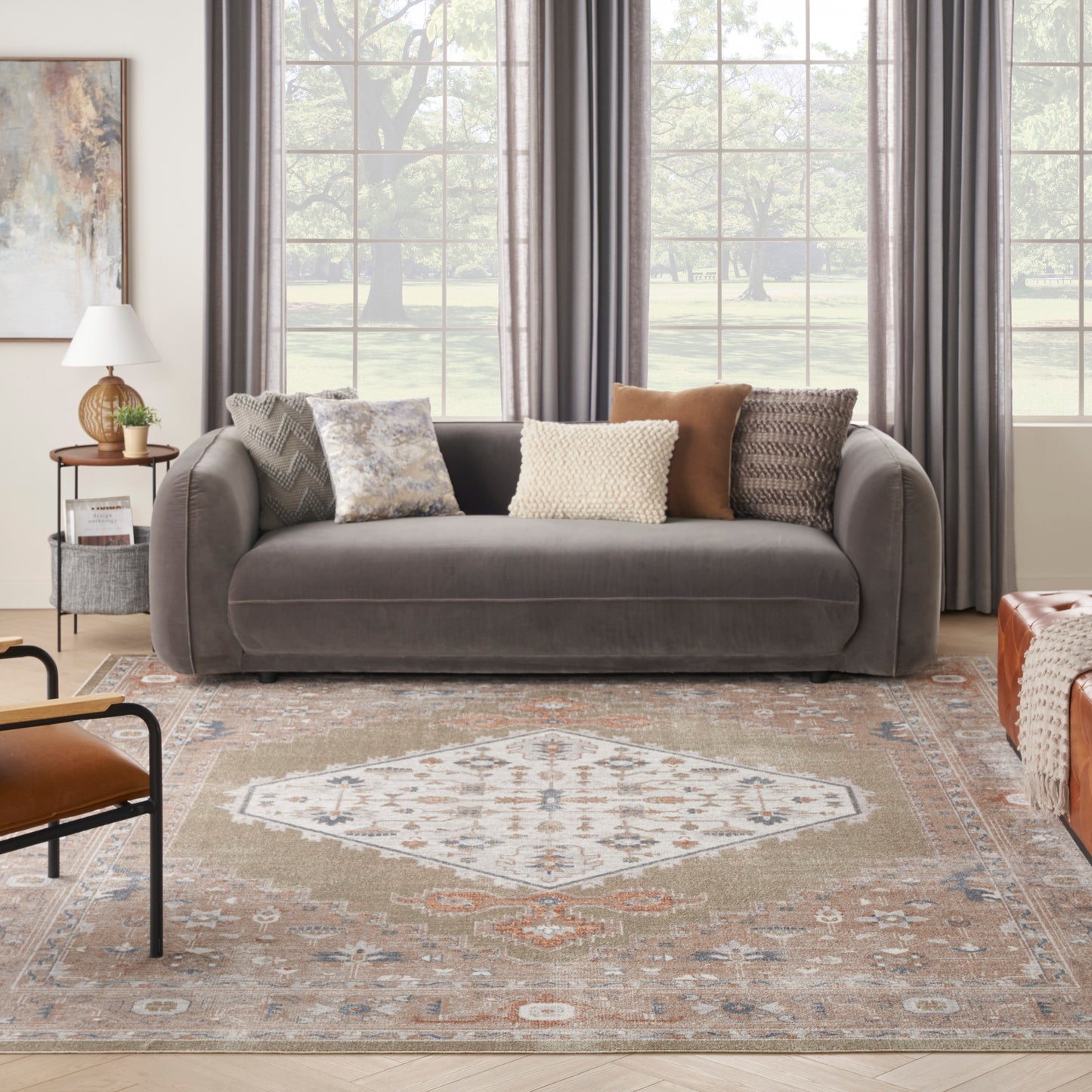 Nourison Home Astra Machine Washable  Sage Multi  Traditional